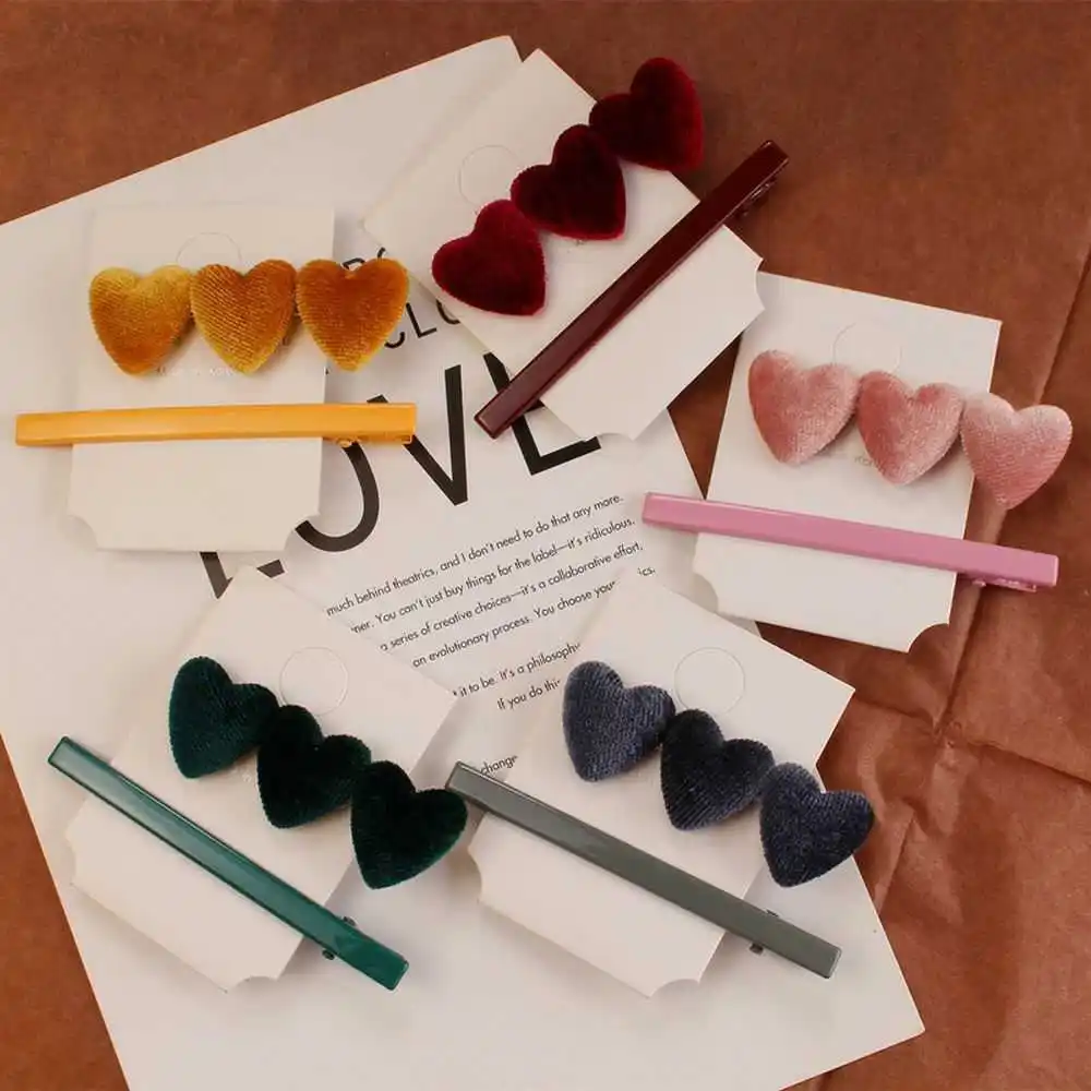 

1 lovely vintage set velvet heart hair clip geometric hairpin thin solid color barrette for women fashion headwear kawaii