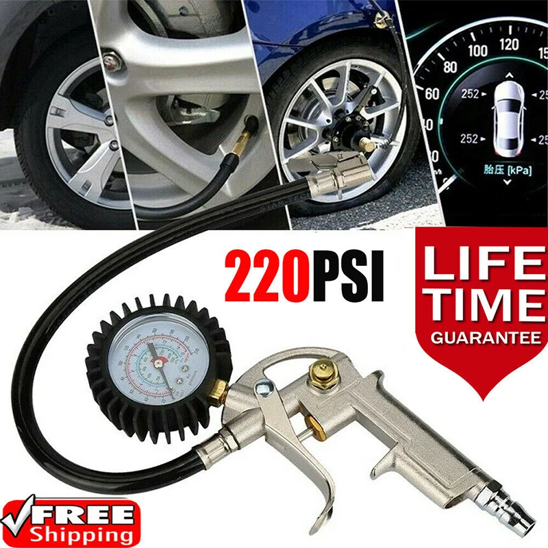 

220psi Automobile Tire Inflator With Compressor Barometer Psi Bar Air Pipeline Automatic Tester