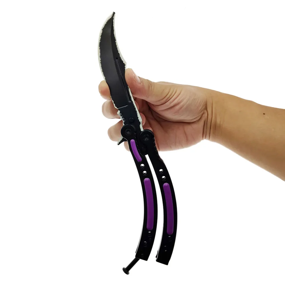 Swayboo CS GO Karambit складной нож бабочка выцветает красочная бабочка в ноже doppler обучение без края вой практический инструмент - Цвет: Violet