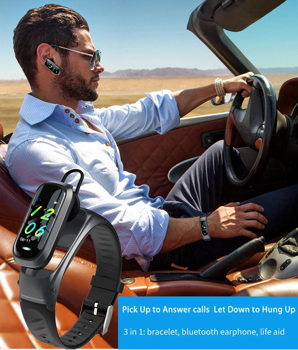 Умные часы с Bluetooth и наушником для женщин мужчин сна кровяное давление пульсометр