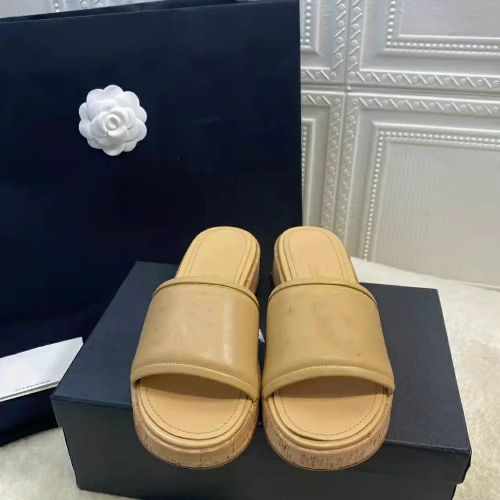 

Prowow Brand Designerspring Summer New The Bottom of The Wood Women Slippers Ladies Thick Bottom Metal Decoration Casual Slides
