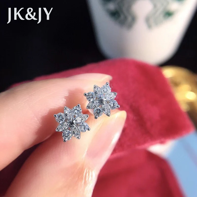 

JK&JY 18K Gold Natural Diamond Four Leaf Clover Stud Earrings Fashion Wedding Party Jewelry Ladies Birthday Gift