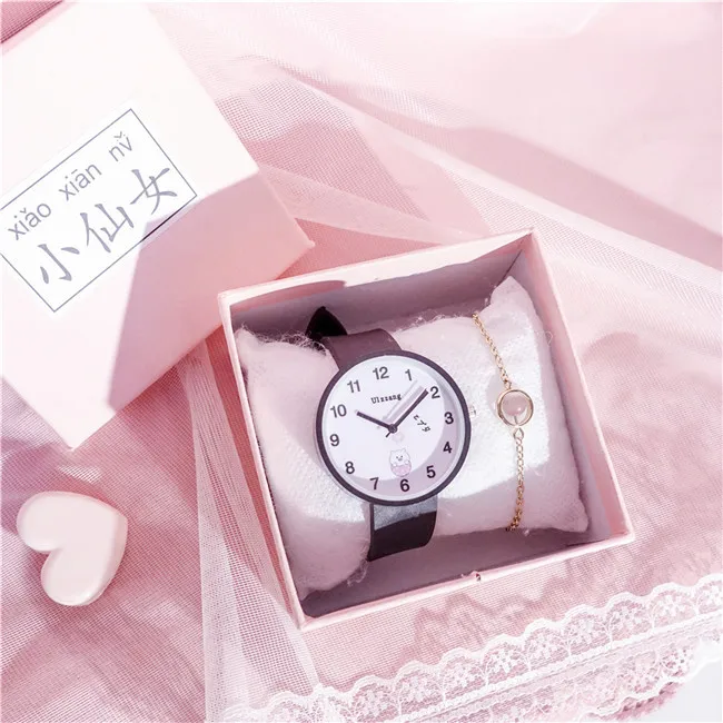 Модная детская одежда часы Милые простые рисунками из мультфильмов циферблат дизайн наручные часы для девочек прекрасный подарок для присмотра за детьми, Водонепроницаемый - Цвет: Черный