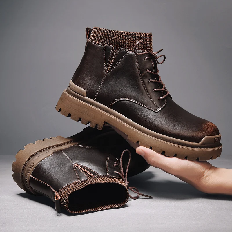 

Brand Vintage Men Shoes Casual Leather Ankle Boots Luxury Designer Socks Men's Winter Boots Comfort Platform Men Motocycle Boots