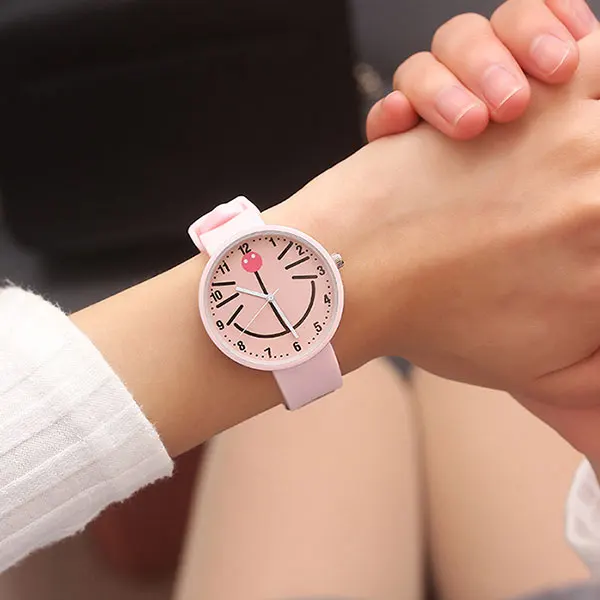 Модные силиконовые часы с кошачьим лицом женские Женские кварцевые наручные для