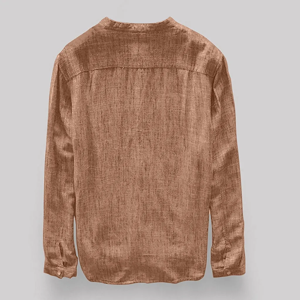 Рубашка мужская длинная на пуговицах Повседневная модная блуза из хлопка и льна