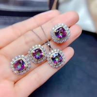 seven colors charm purple crystal silver color jewelry set for women blue crystal zircon stone earring necklace pendant ring