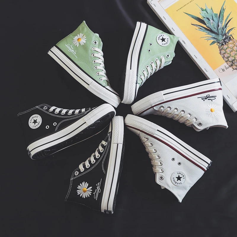 

2020 Spring/Autumn Canvas Shoes Trending Style Embroider High Tops Sole Floral Casual Lace-Up Sneakers Zapatillas Mujer W31-16