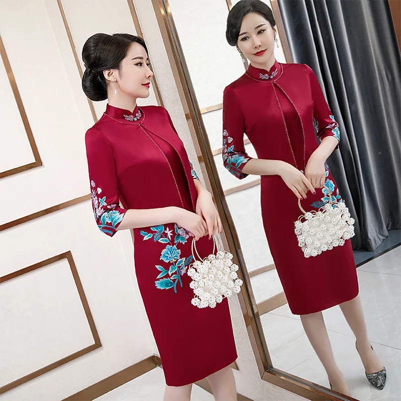 Элегантные женские вечерние платья cheongsam с коротким рукавом китайское