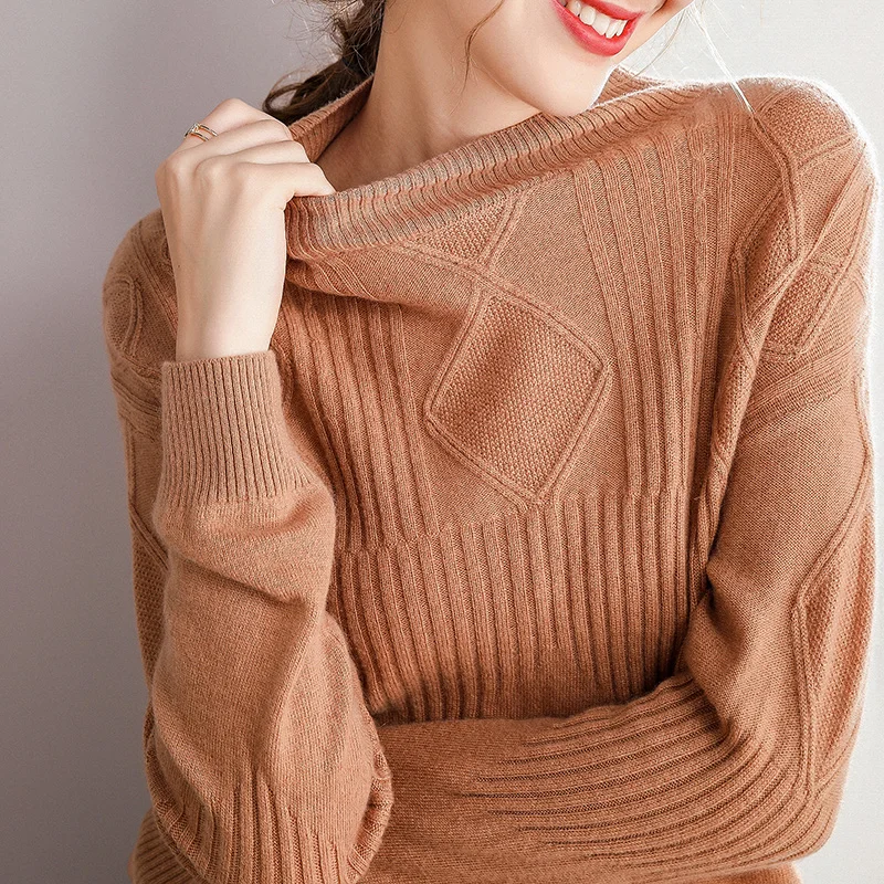 Кашемировый свитер с полувысоким воротником женский короткий тонкий Осень-зима