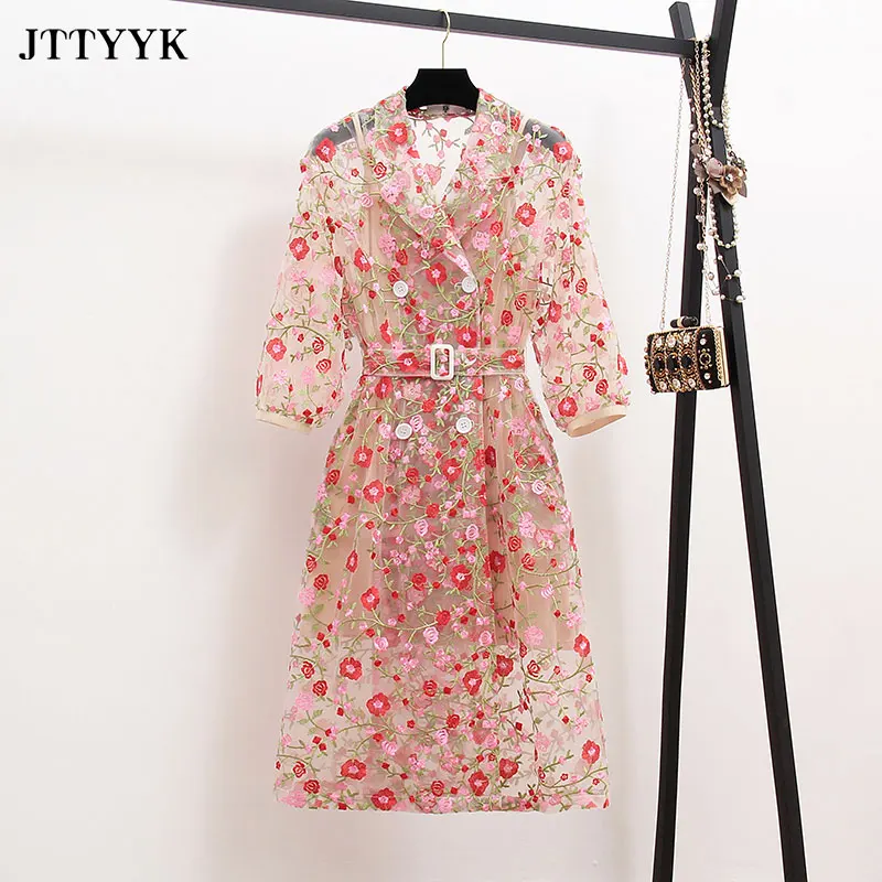 

Lace Mesh Dresses Summer Woman 2021 A-Line Long Sleeve Party Dress Long Belt Embridery Bohemia Dresses Elegant Ladies Sundress