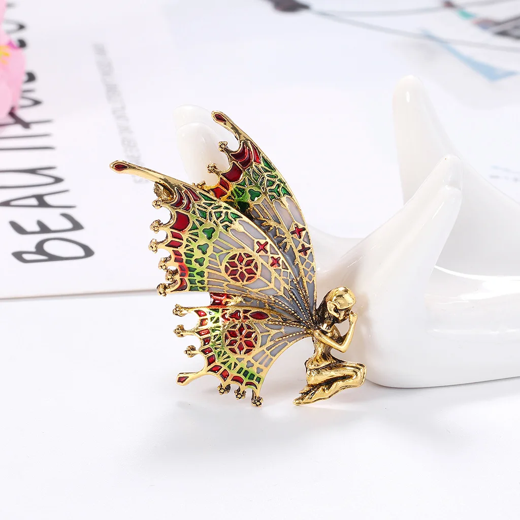 

New Retro Butterfly Angel Brooch for Women Fashion Personality Temperament Fairy Brooches Suit Shirt Sweater Coat Accessories