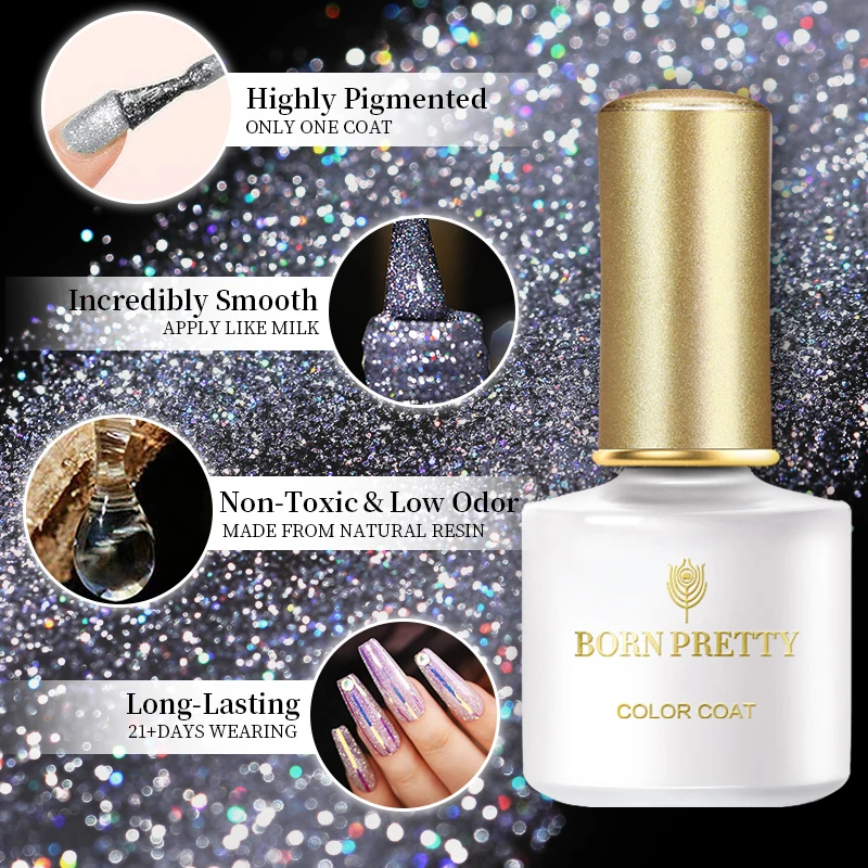 Отражающий Гель-лак BORN PRETTY 1 флакон 6 мл блестящий серебристый эффект замачивания