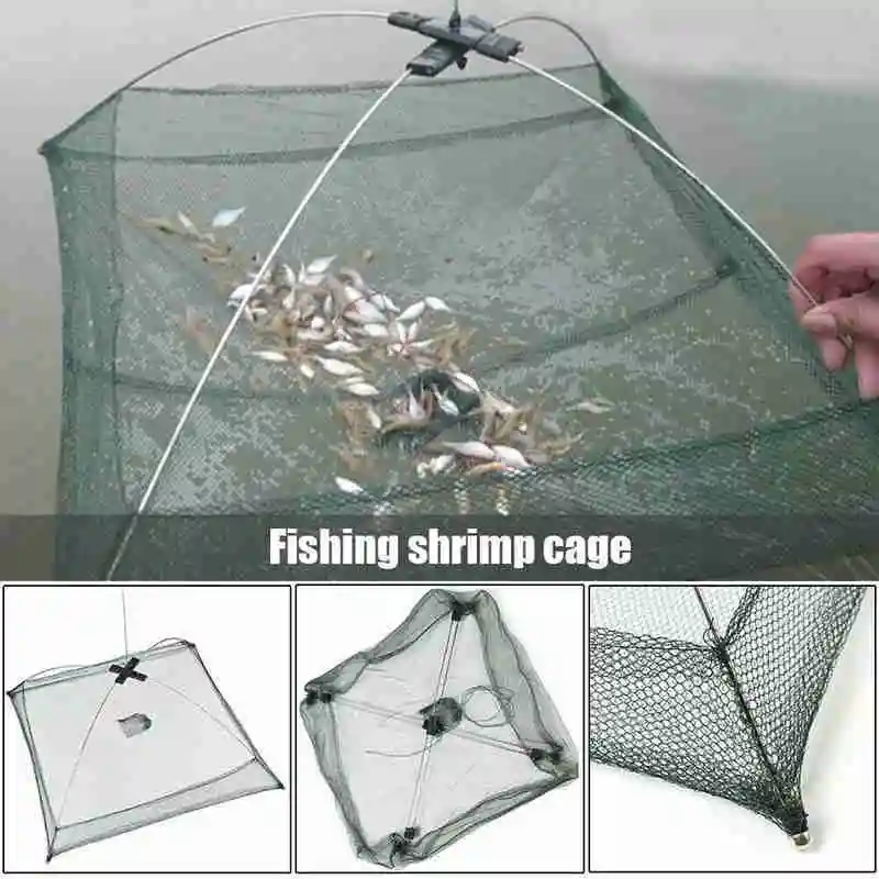 

Portable 60*60Cm Folding Fishing Net Open Net Baits Mesh Shrimp Cage Foldable Outdoor Fishing Net Cage Fishing Gear Accessories
