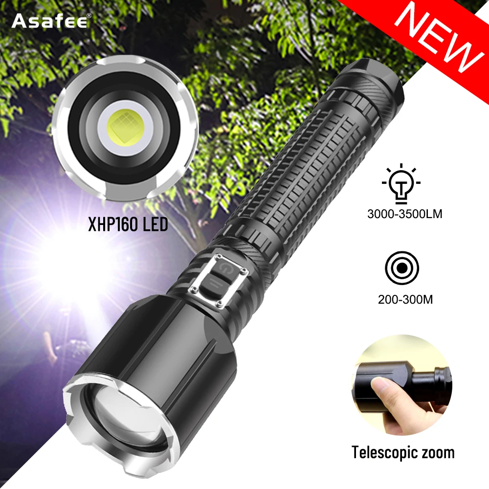 

Super Brightness XHP160 LED Flashlight 3500LM USB Rechargeable Torch zoomable 18650 26650 battery Best Camping Outdoor Lantern