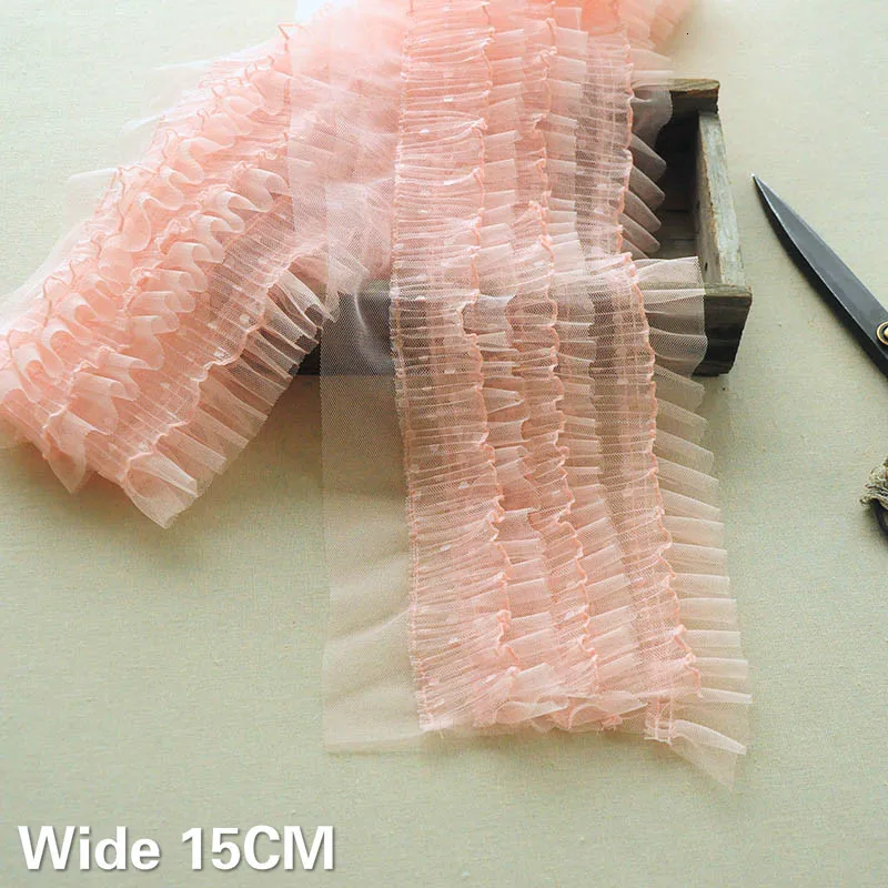 

15CM Wide Luxury Tulle Romantic Dot 3d Pleated Dress Lace Soft Multi Layers Ribbons Princess Skirts Wedding Sewing Guipure Decor