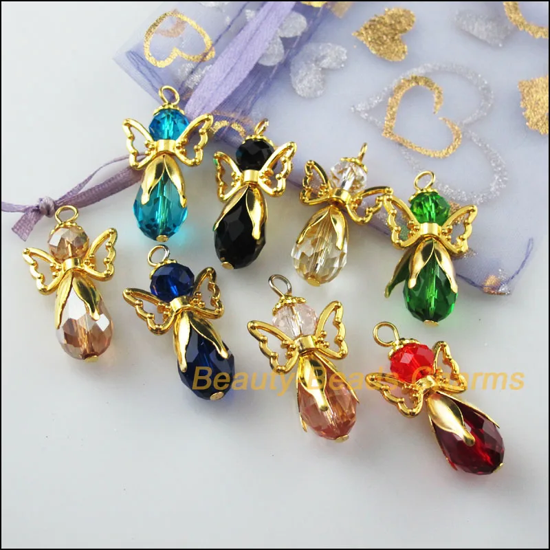 8 новые шармы смешанные хрустальные подвески в виде ангелов Крылья Золотого