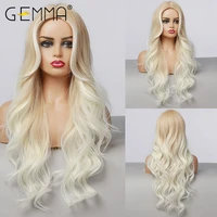 gemma long body wave wigs for women ombre light brown blonde wigs with highlight natural hairline middle part synthetic hair