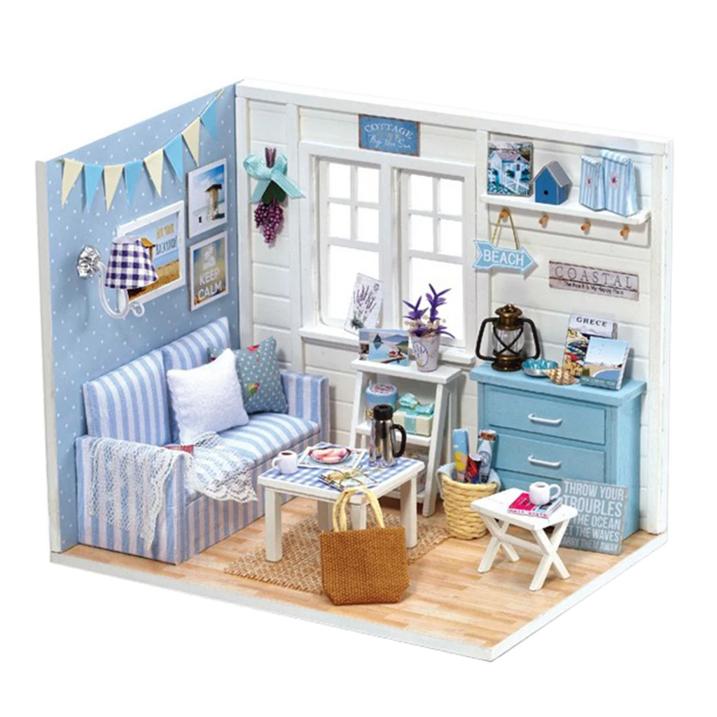 

1/24 DIY Miniature Fresh Sunshine Living Room Dollhouse Kits with Furniture Model, for Ages 6+