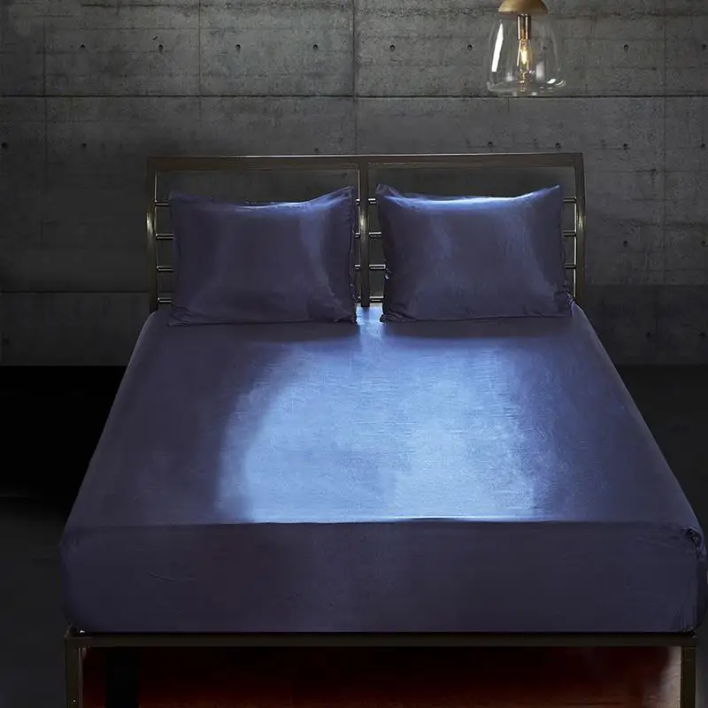 30 Satin Silk Fitted Bedsheet with Elastic Band Single Twin Queen King Size Black/Blue Color Cold Bed Sheet and Linen | Дом и сад