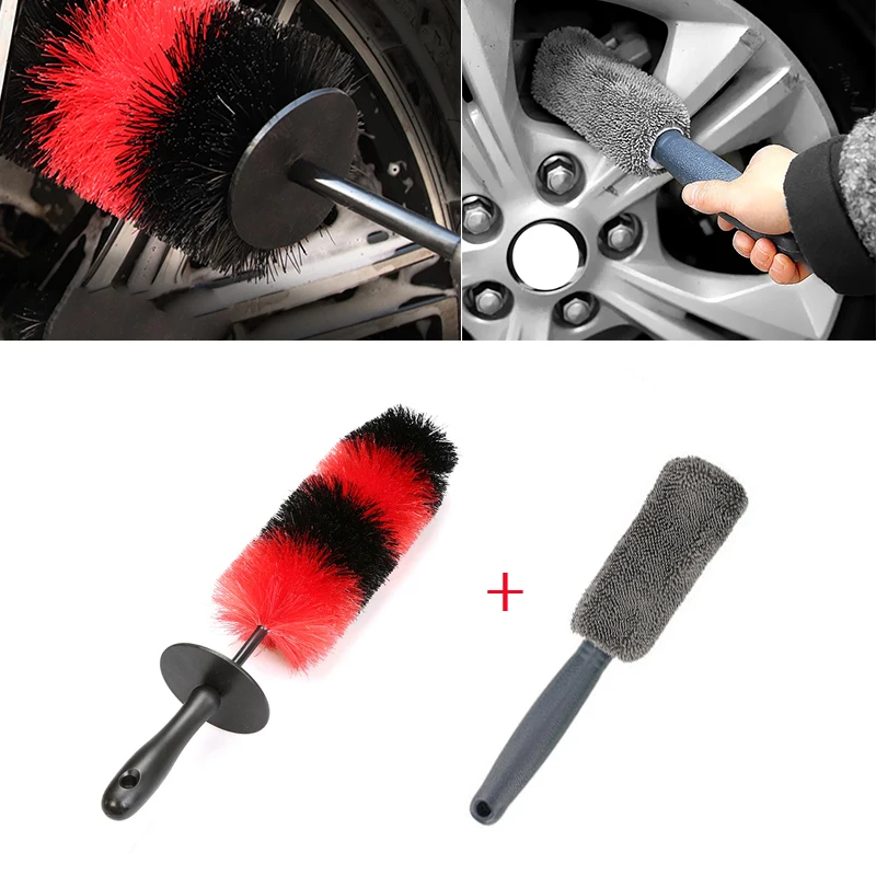

Car Wheel Wash Brush And Grey Microfiber Tire Rim Hub Cleaning Tool For Vehicle Detailing Trunk Motorcycle Bike Auto Accessories