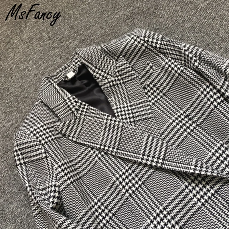 Msfancy клетчатый блейзер для женщин двубортный пиджак Для 2021 негабаритных Винтаж