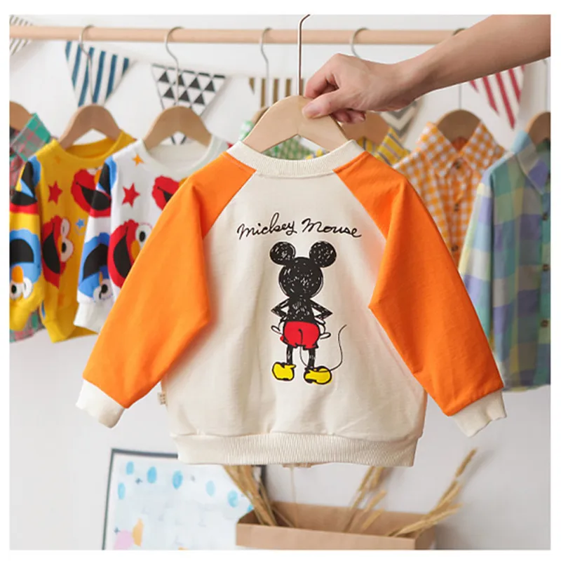 Mickey Girlls Boys Autumn Jackets Children's Zipper Cardigan Sweatshirt Spring Baby Kid Color Matching Top Outwear Clothes | Детская