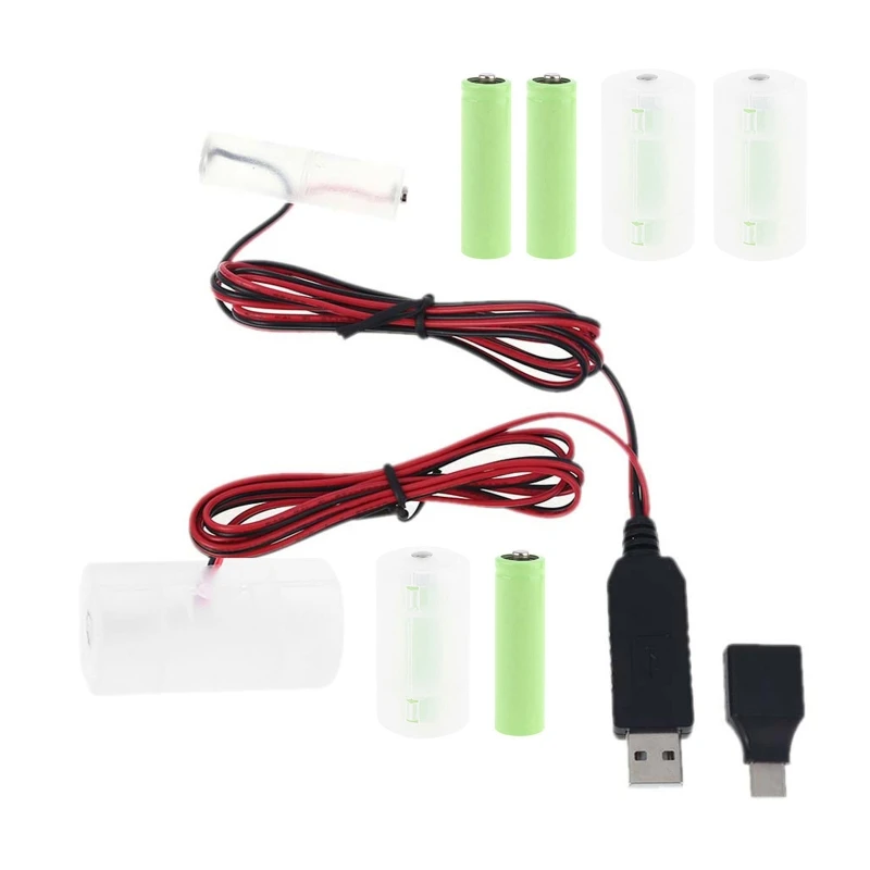 

2in1 USB/Type C Mains Convert to AA +D Size Battery Eliminator Replace 1 to 4pcs LR6 D Size Battery Power Supply Cable for