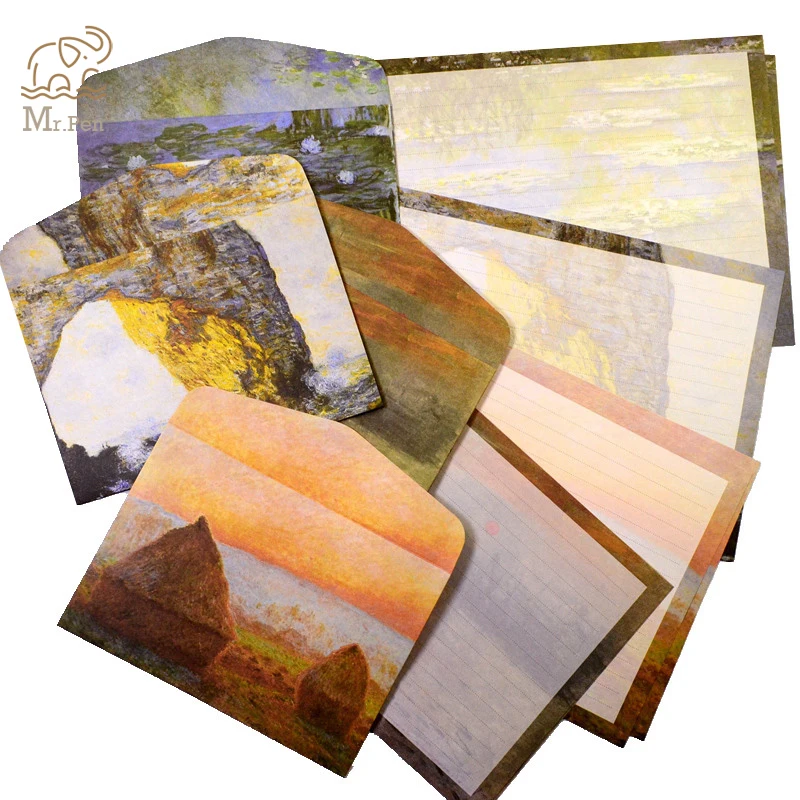 Ретро 3 листа бумага с буквами 6 шт. Набор конвертов канцелярские бумажные монеты