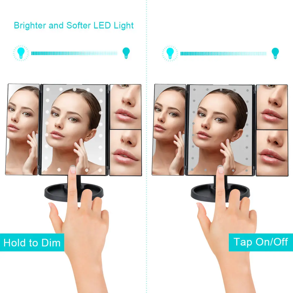 Vanity Makeup Mirror With 22 LED Light Pocket Flexible Touch Screen Magnifying 1X/2X/3X/10X Cosmetic Gift Adjustable Mirrors | Красота и