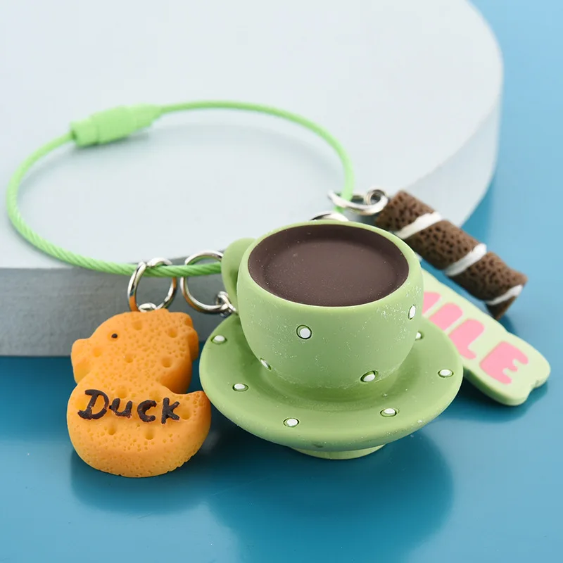 New Cartoon Mini Coffee Cup Keychain Creative Personality Trend Charm Key Chain Ladies Bag Fashion Mobile Phone Car Keychain