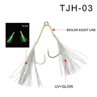 jk 10 pcs tjh kevlar wire tying hook stainless steel solid ring tied to sea fishing luminous double hook