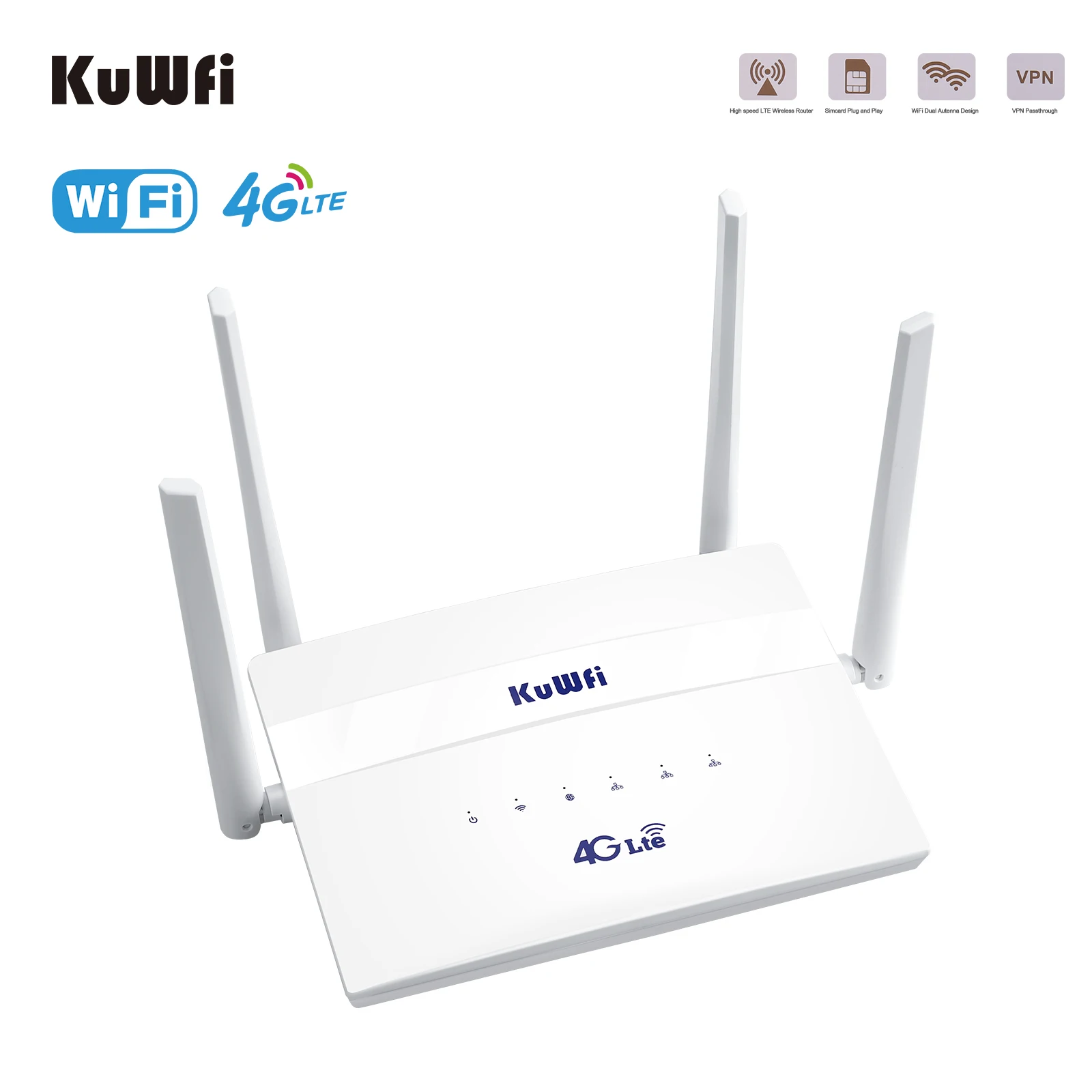 KuWFi 4G LTE CPE WiFi роутер 300Mbps беспроводной широкий охват с 4 внешними антеннами высоким
