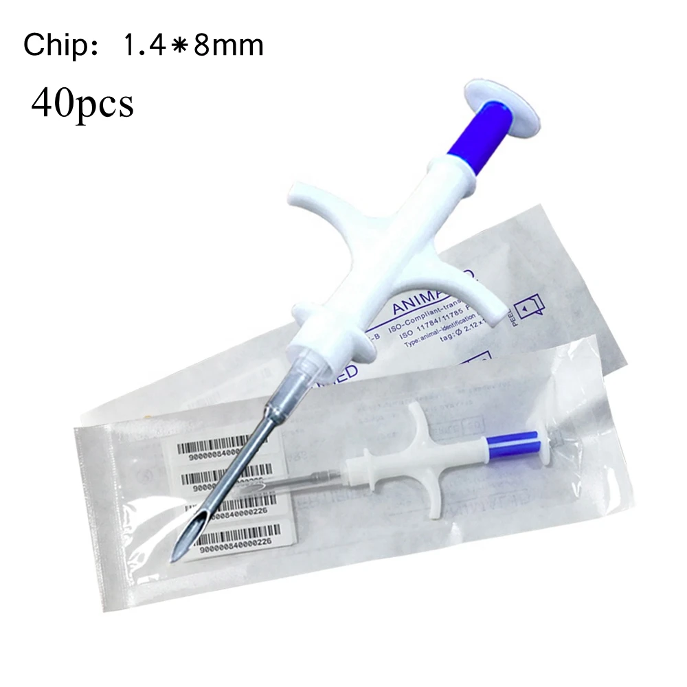 Glass Transponder Micro Chip 1.4*8mm for Dog Cat Identification Universal Pet Id Tags with Syringe Needle Applicator Kit X40