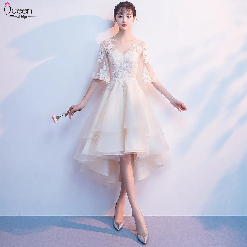 Женское вечернее платье на молнии асимметричное с коротким рукавом и открытой