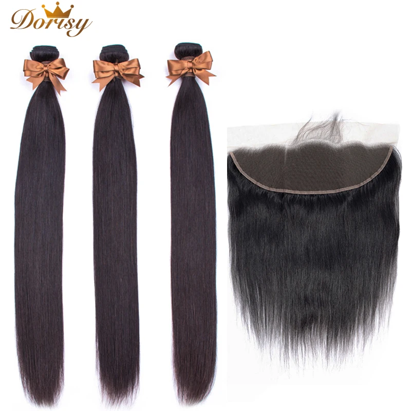 Бразильские прямые волосы пучки с фронтальной человеческие закрытием 10-24 дюймов