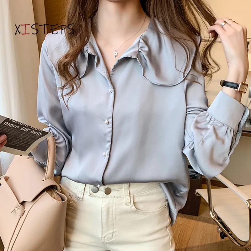 Fashion Women Satin Blouses Female Designer Blue Shirts Korean Blouse 2021 Ladies Clothes Women Tops And Bloues