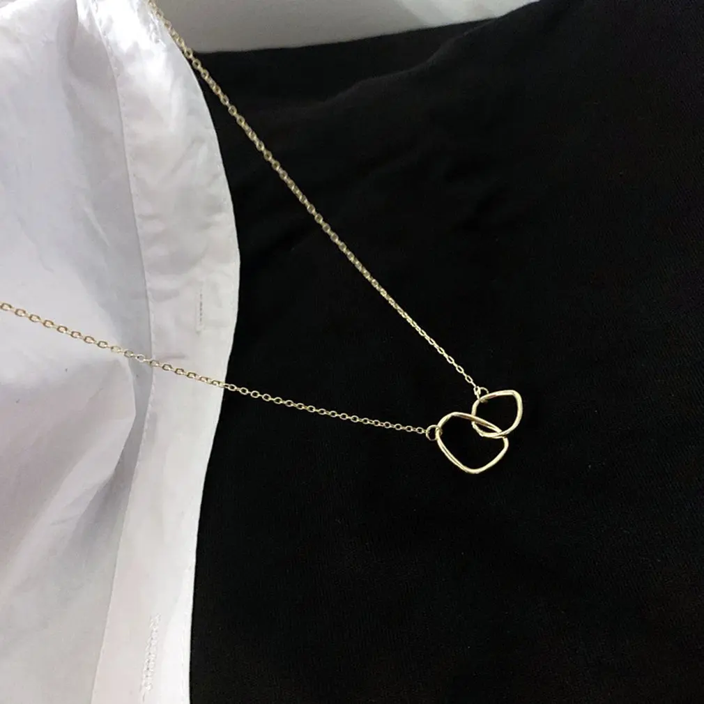 

New Simple Interlocking Double Ring Paper Clip Pendant Necklace For Women Clavicle Necklace Jewelry Decorative