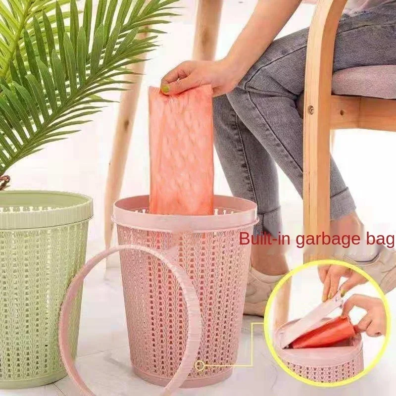 

Creative rattan-proof woven trash can built-in trash bag press ring bathroom bedroom kitchen plastic trash can