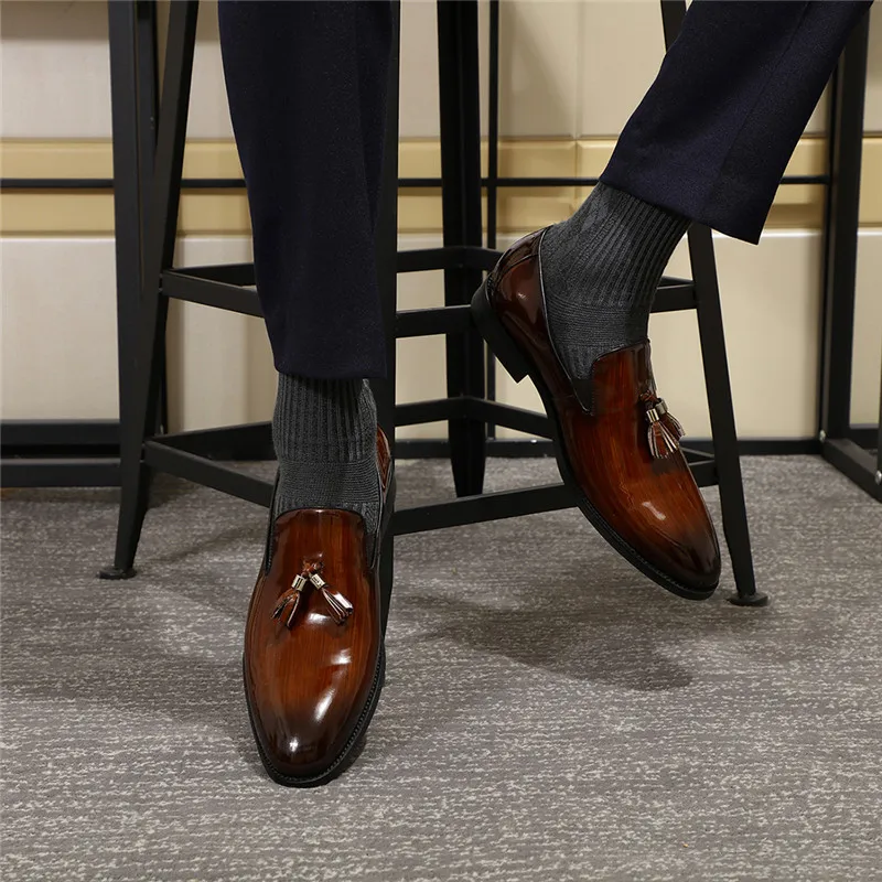 Туфли FELIX CHU мужские из лакированной кожи лоферы с бахромой без застежки