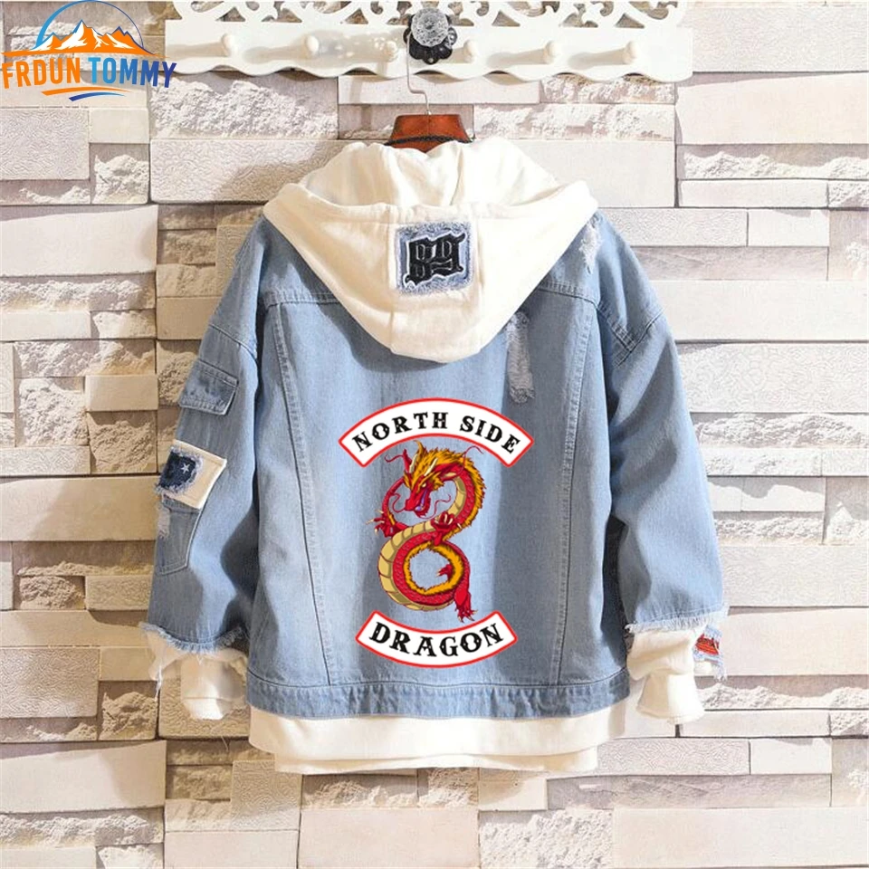 Логотип ривердейл печатных джинсовые куртки для мужчин и женщин Southside змеи