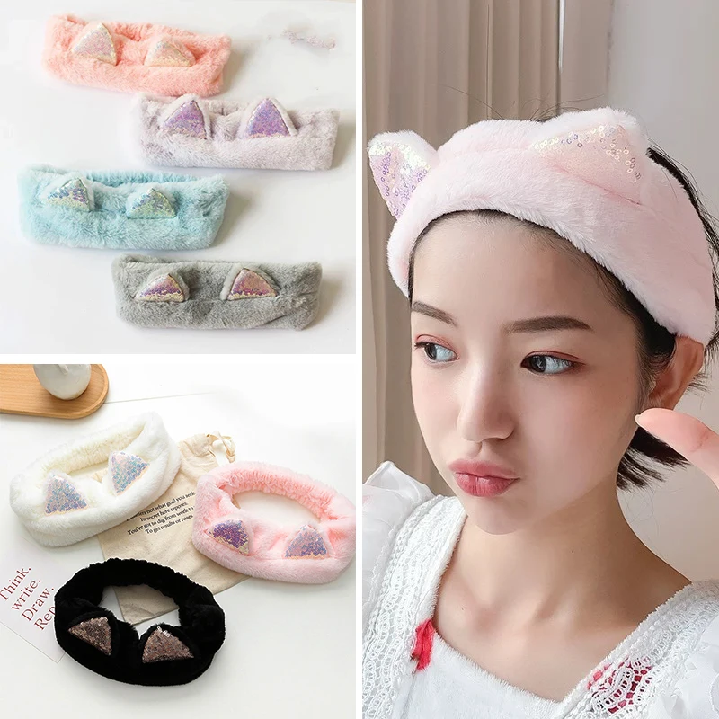 Женская повязка на голову с ушками животных розовая желтая белая Черная| |