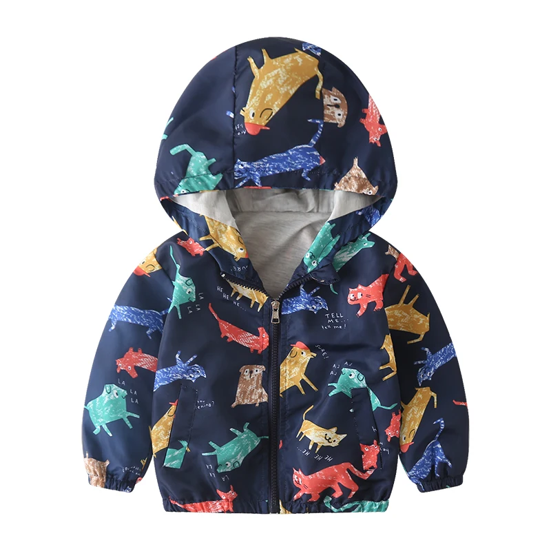 blue dog cotton Осенние детские куртки; Новинка; Верхняя одежда для маленьких мальчиков и девочек 2-6 лет с рисунком; пальто; повседневные куртки с капюшоном для мальчиков - Цвет: blue dog cotton