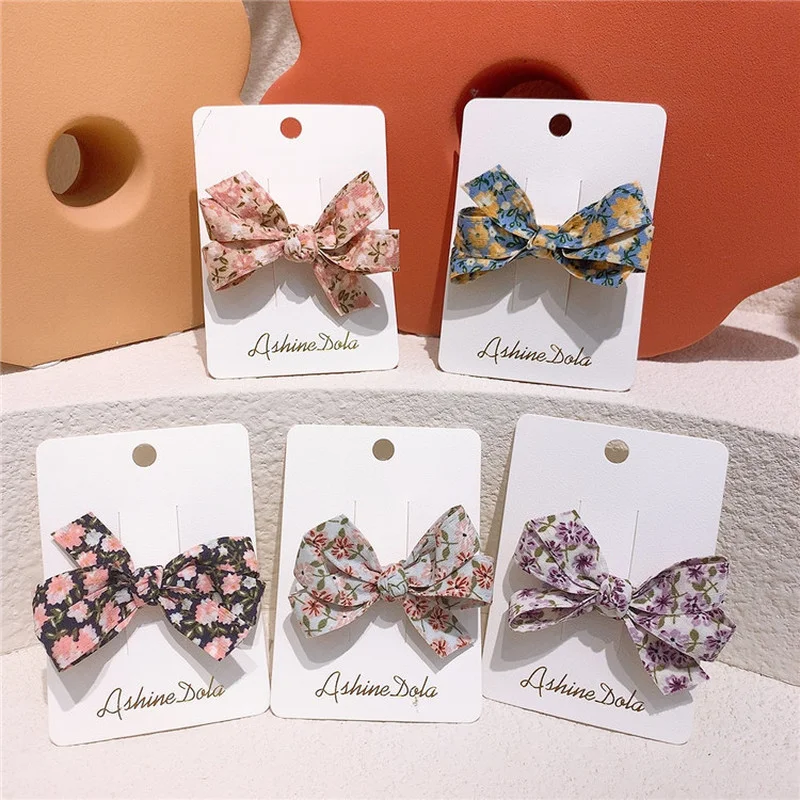 

2021 New Korea Simple Small Fresh Children Fabric Floral Hairpin for Sweet Girl Princess Fashion Duckbill Clip Hair Accessories