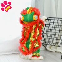 wofuwofu cute dance lion pet costume with red sequins new year cat dog clothes hoodies coat for small dogs