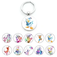 disney art colorful characters pattern keyholders temperament fashion pendant glass cabochon keychains for women jewelry dsn44