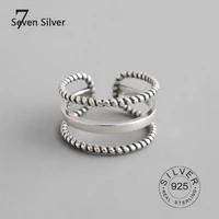 real 925 sterling silver finger rings for women vintage 3 lines trendy fine jewelry large adjustable antique rings anillos