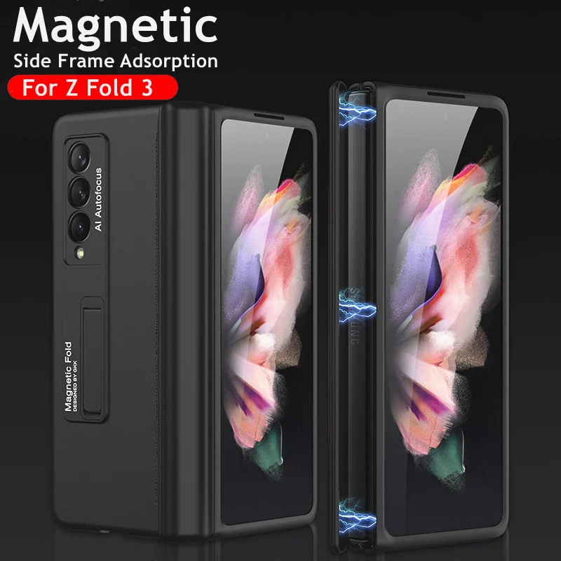 

Шарнирный Магнитный поглощающий чехол для Samsung Galaxy Z Fold 3, полностью защищающий чехол, твердый пластиковый чехол с подставкой для Z Fold3 5G