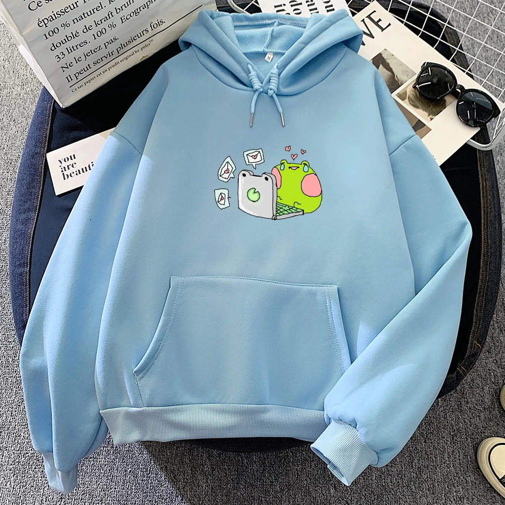 Kawaii Frog Streetwear Harajuku Oversized Sweatshirt Women Casual Pullover Clothes Aesthetic Sweetshirt for Girls Winter Outfits