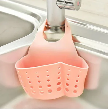 Pink Familysky Hanging Storage Holder Adjustable Snap Sink Sponge Storage Rack Hanging Basket Bathroom Accessory Kitchen Organizer - Цвет: Pink